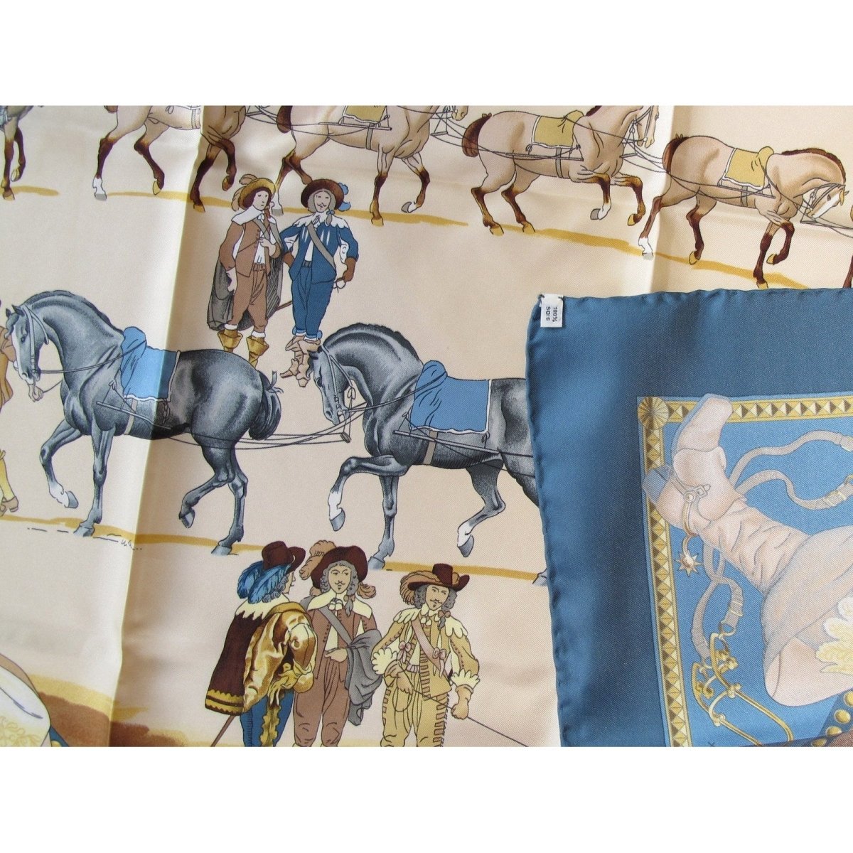 Hermes Presentation de Chevaux by Philippe Ledoux Blanc Matte Overlay Twill 90 Scarf