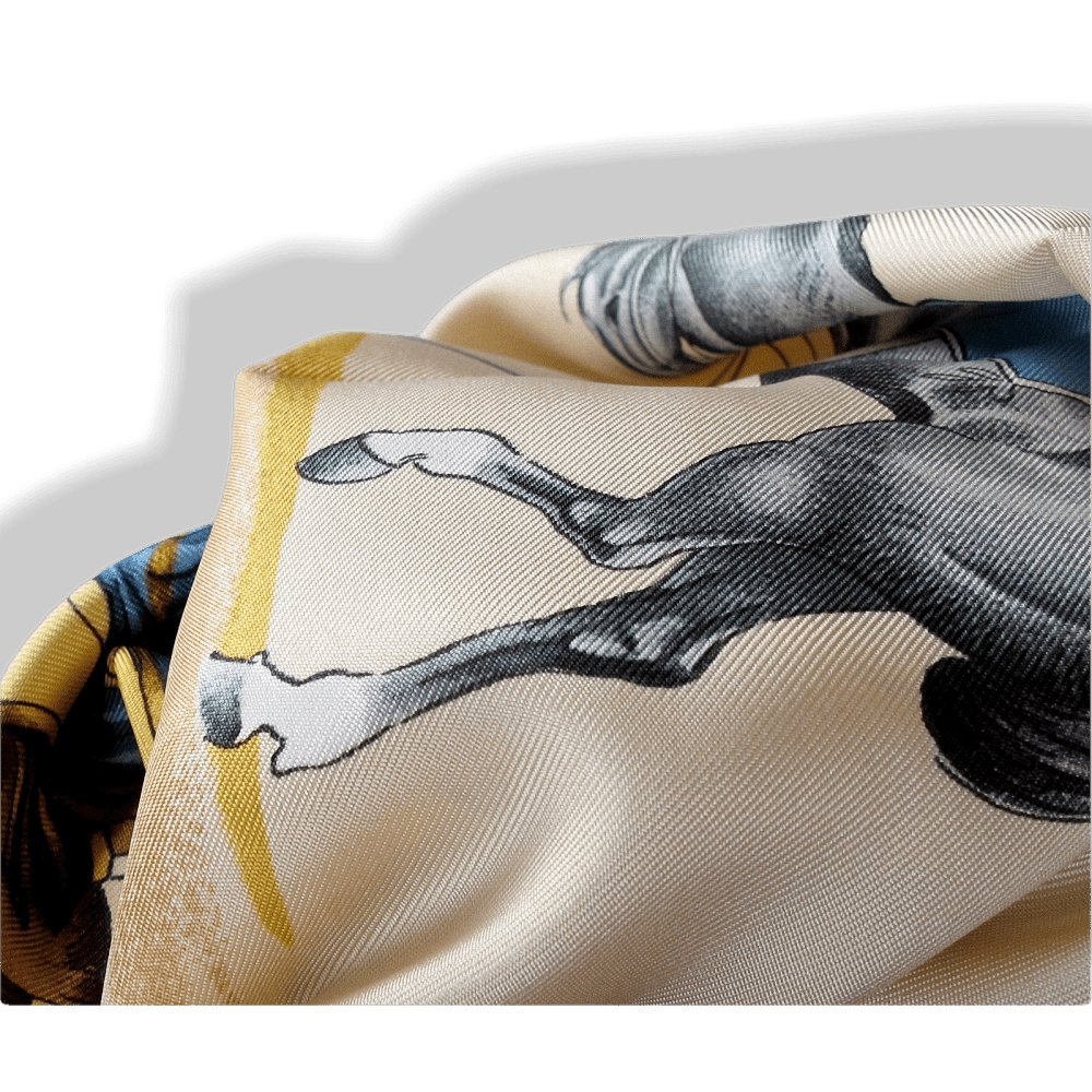 Hermes Presentation de Chevaux by Philippe Ledoux Blanc Matte Overlay Twill 90 Scarf