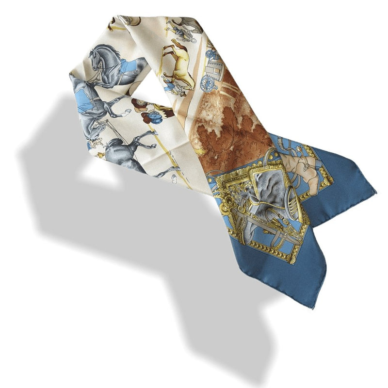 Hermes Presentation de Chevaux by Philippe Ledoux Blanc Matte Overlay Twill 90 Scarf