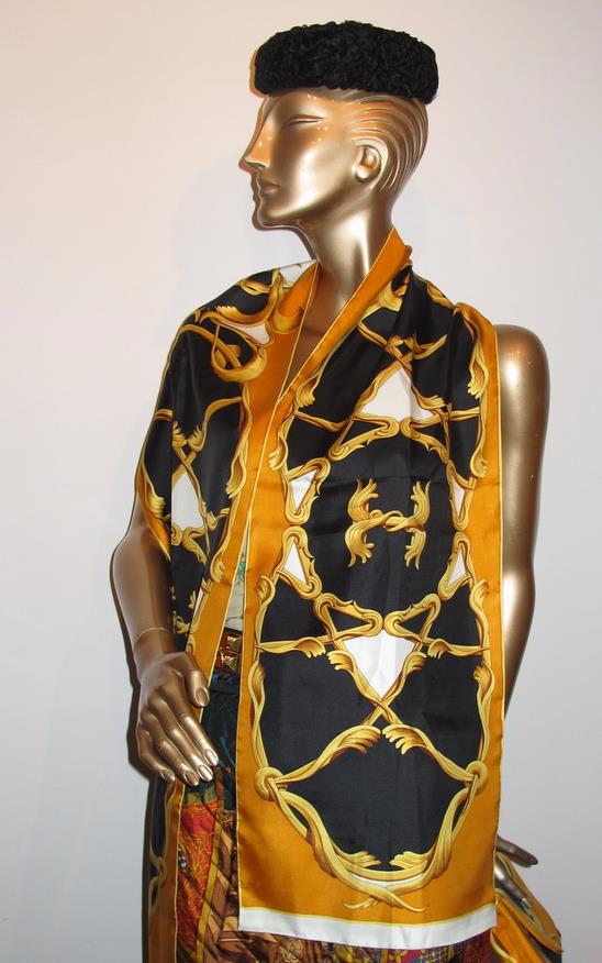 Hermes 70s Print Silk Bag and Matching Etole Henri D'Origny