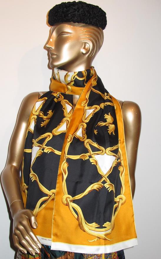 Hermes 70s Print Silk Bag and Matching Etole Henri D'Origny