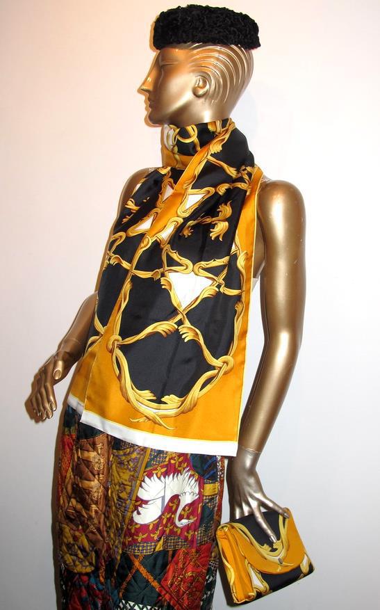 Hermes 70s Print Silk Bag and Matching Etole Henri D'Origny