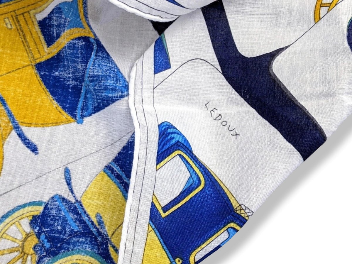 Hermes 1975 Navy/White Carrosserie by Philippe Ledoux Twill Cotton Carre Scarf, Mint!