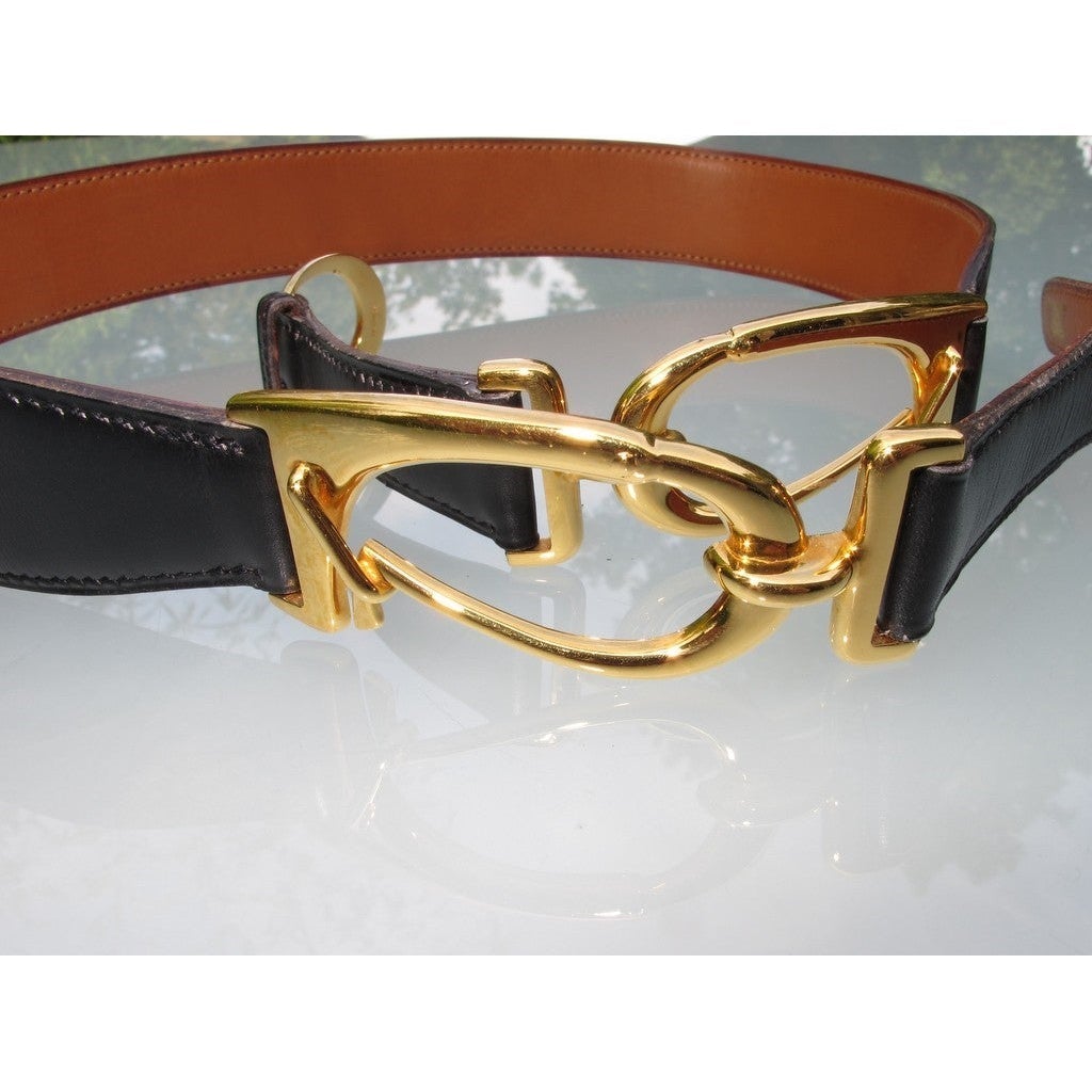 Hermes 1976 Black Equistrian Belt sz80-84