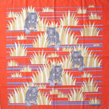 Hermes 1979 Coquelicot Tigres dans les Herbes Cotton scarf 90
