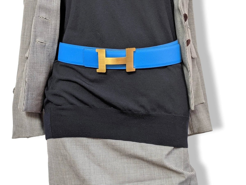 Hermes [198] Noir/Bleu Zanzibar Veau Chamonix & Epsom Belt Strap 42 MM, BNWTIB! - poupishop