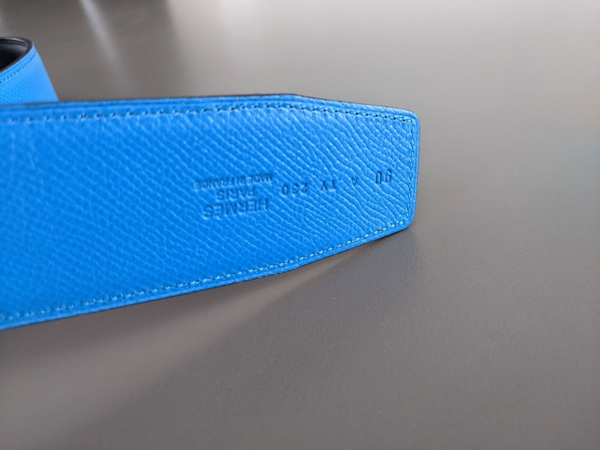 Hermes [198] Noir/Bleu Zanzibar Veau Chamonix & Epsom Belt Strap 42 MM, BNWTIB! - poupishop