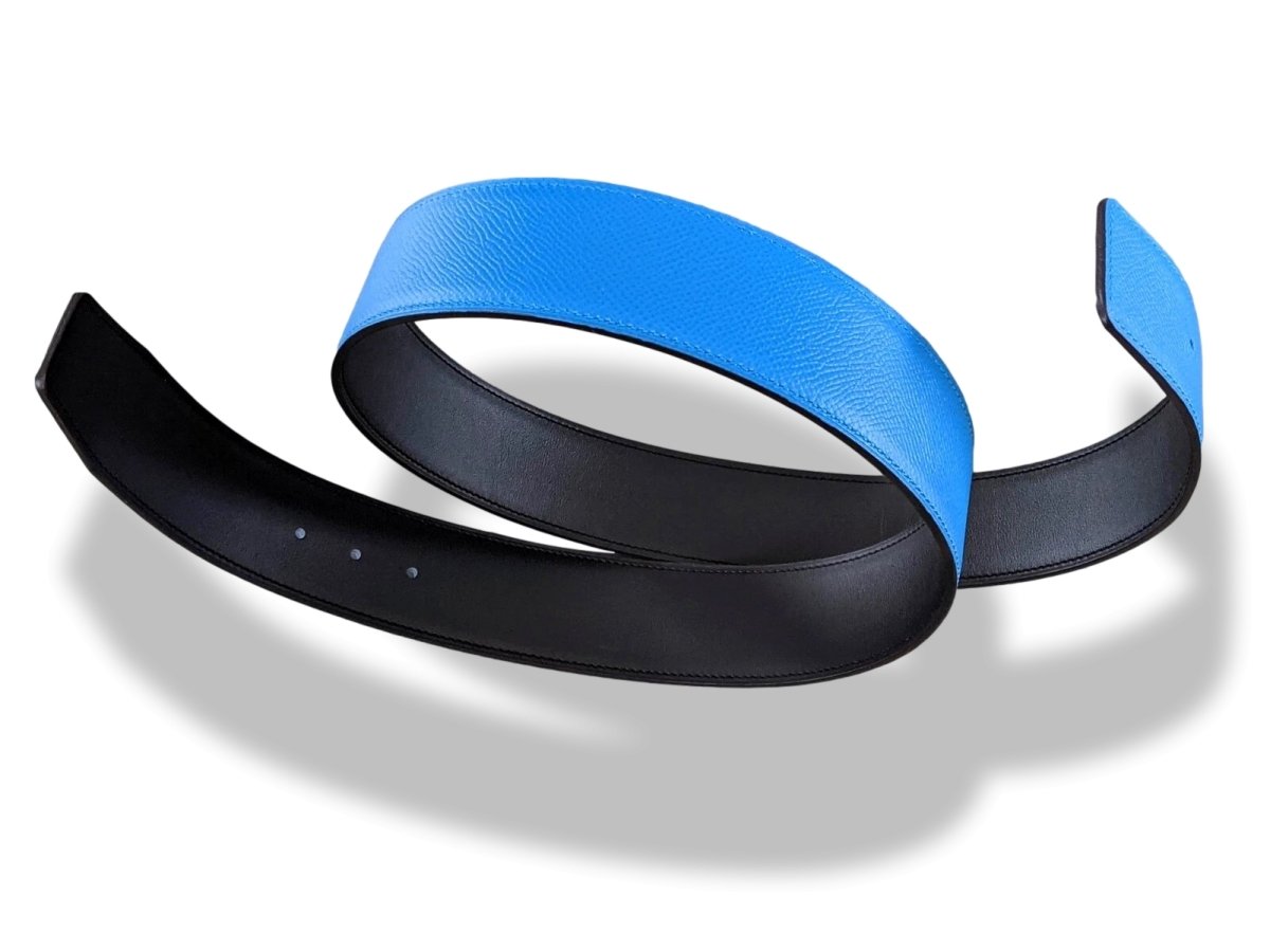 Hermes [198] Noir/Bleu Zanzibar Veau Chamonix & Epsom Belt Strap 42 MM, BNWTIB! - poupishop