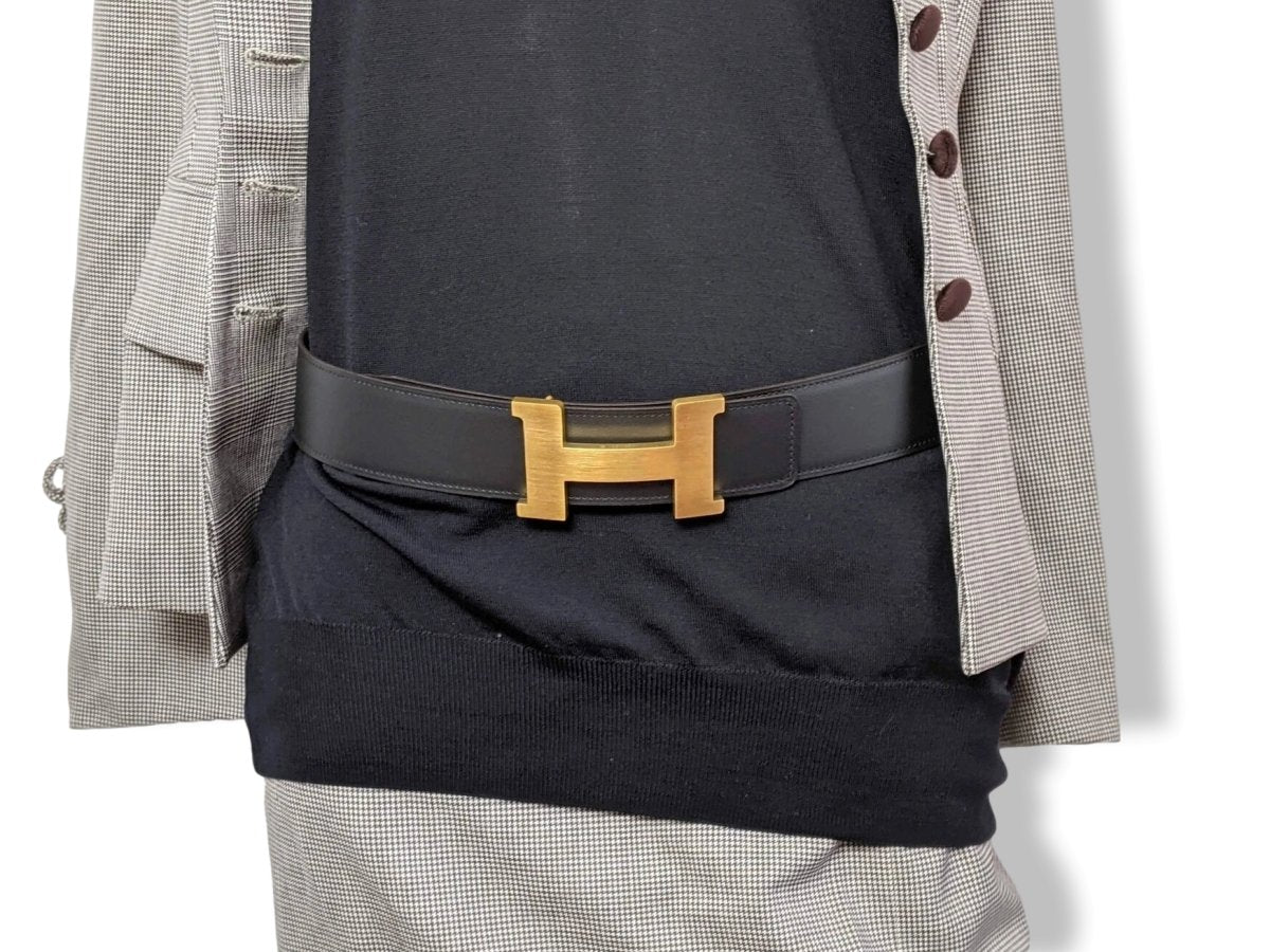 Hermes [198] Noir/Bleu Zanzibar Veau Chamonix & Epsom Belt Strap 42 MM, BNWTIB! - poupishop