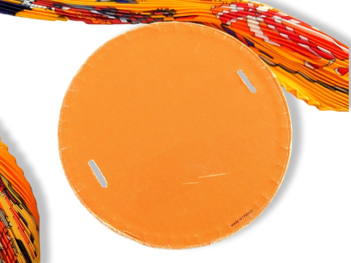 Hermes 1980-90s Orange/Jaune LES FOLIES DU CIEL by Loic Dubigeon Pleated Plisse Twill 90, Box!