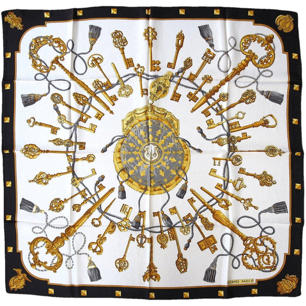 Hermes Les Clefs by Caty Latham Twill scarf 90