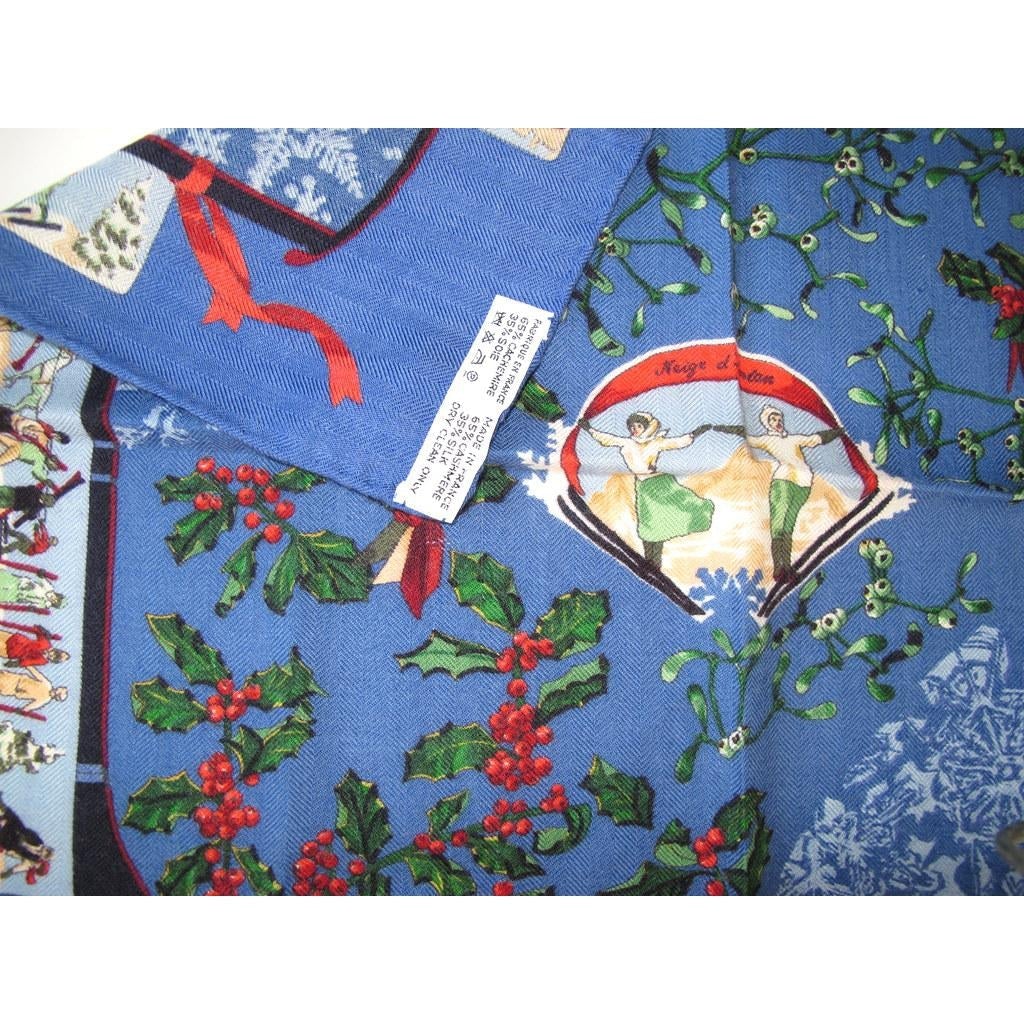 Hermes Blue Neige d'Antan cashmere Gavroche 