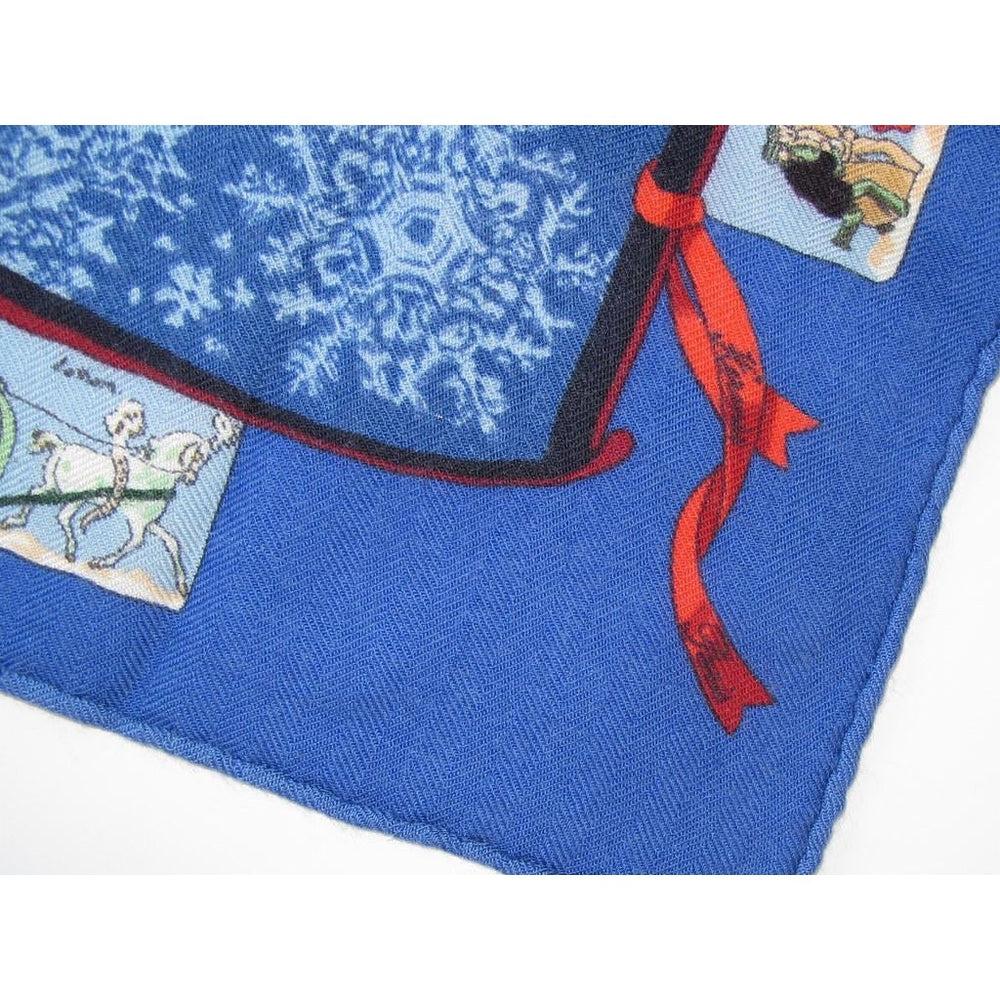 Hermes 1980s Blue Neige d'Antan Cashmere Gavroche 42cm Rare