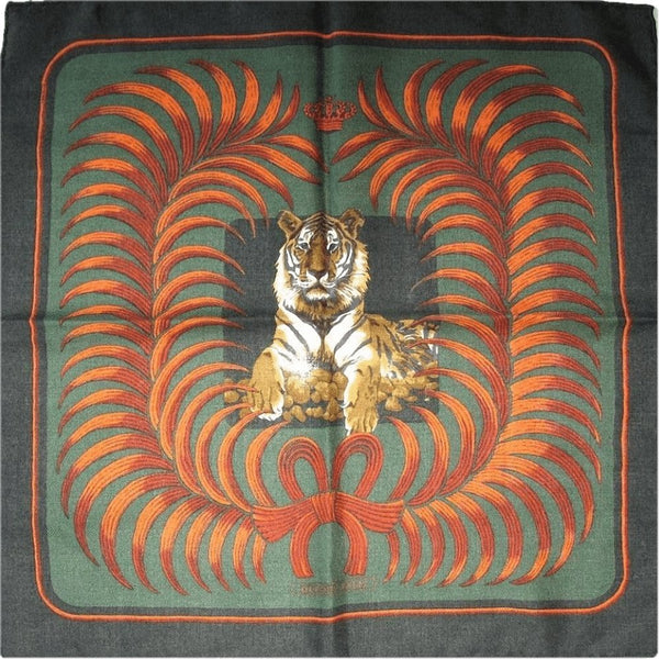 Hermes Green Chasse Tigre Royal cashmere Gavroche  