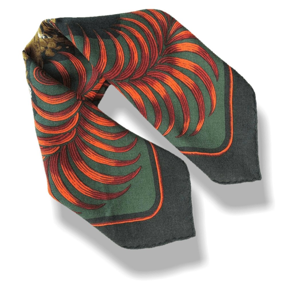Hermes Green Chasse Tigre Royal cashmere Gavroche