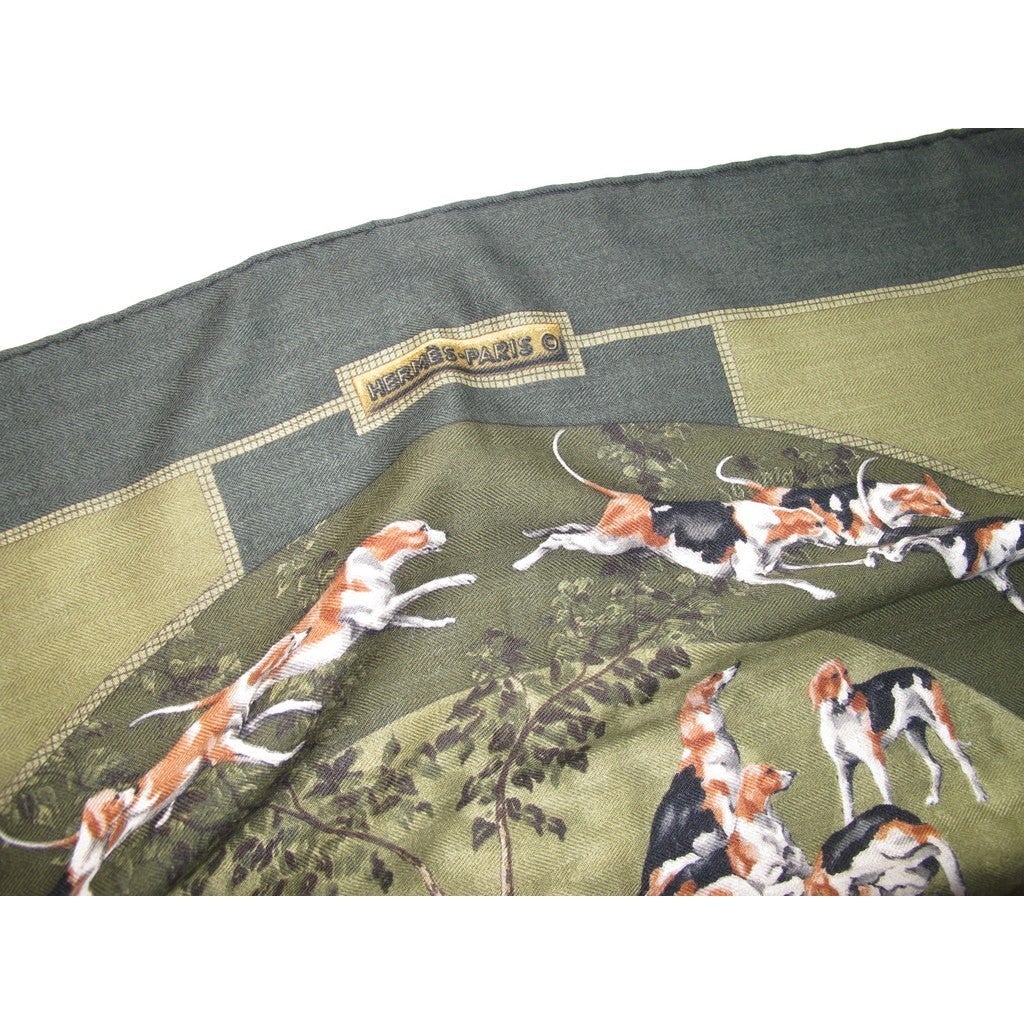 Hermes 1980s Hunting Green Poitevin Cashmere 90 - poupishop