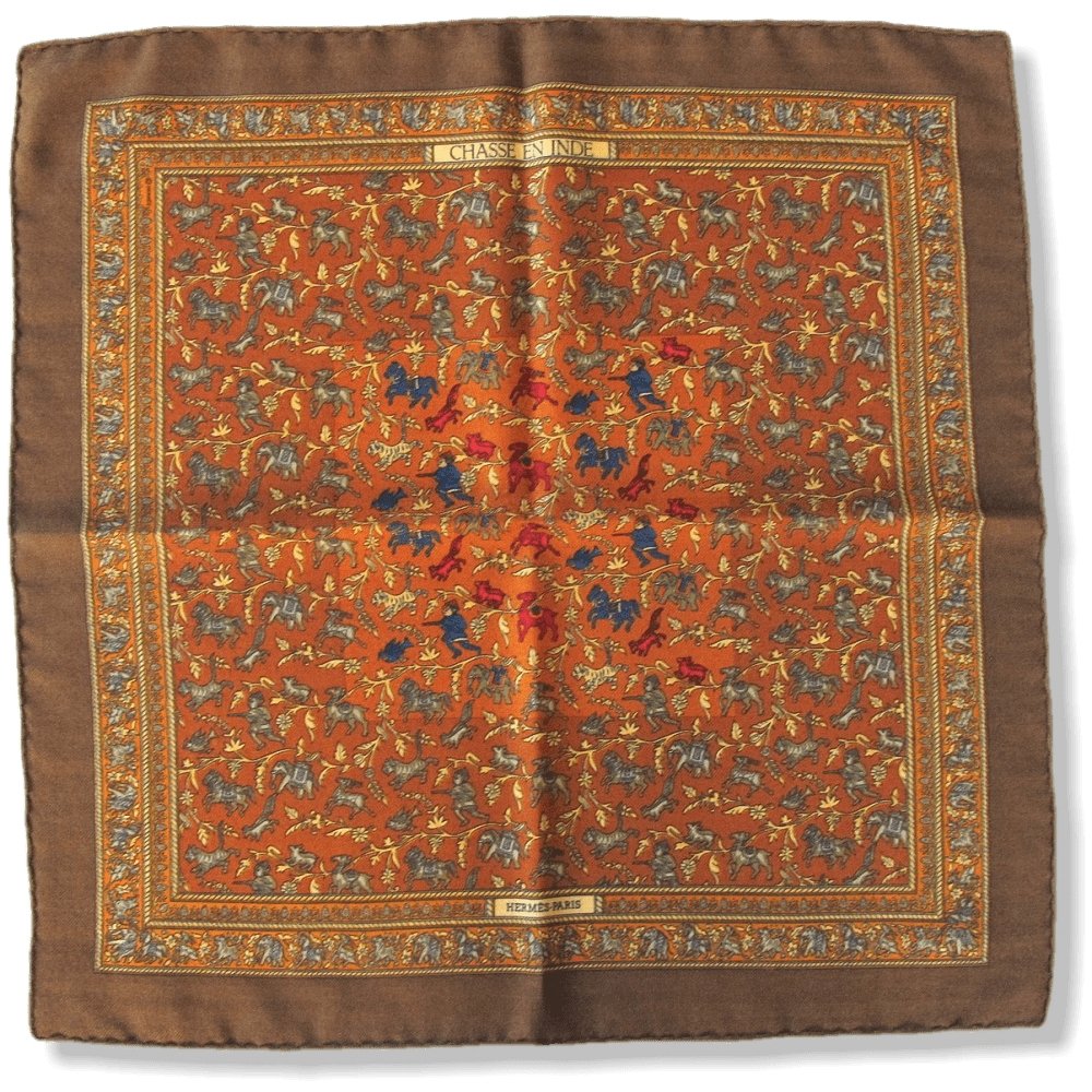Hermes Chasse en Inde Cashmere Gavroche 42cm