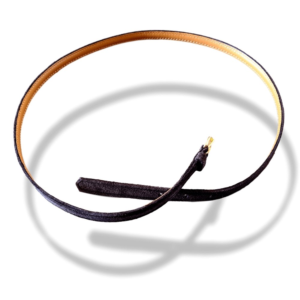 Hermes 1981 Black/Gold Suede THIN BELT 15 mm, BNEW!