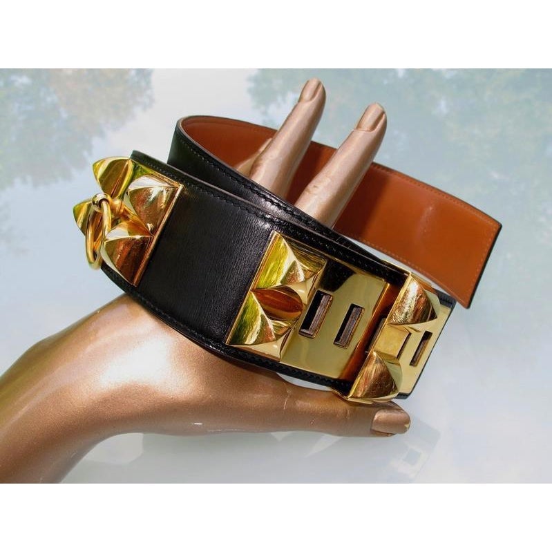 Hermes 1984 Black Box Collier de Chien Complete Belt GM Sz71 - poupishop