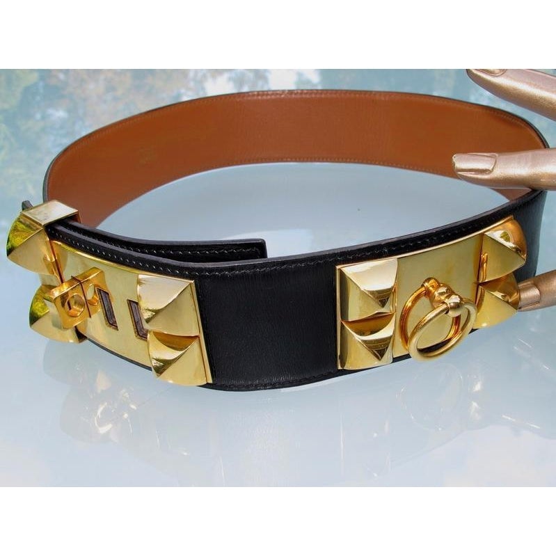 Hermes 1984 Black Box Collier de Chien Complete Belt GM Sz71 - poupishop