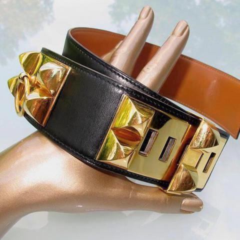 Hermes 1984 Black Box Collier de Chien Complete Belt GM Sz71 - poupishop