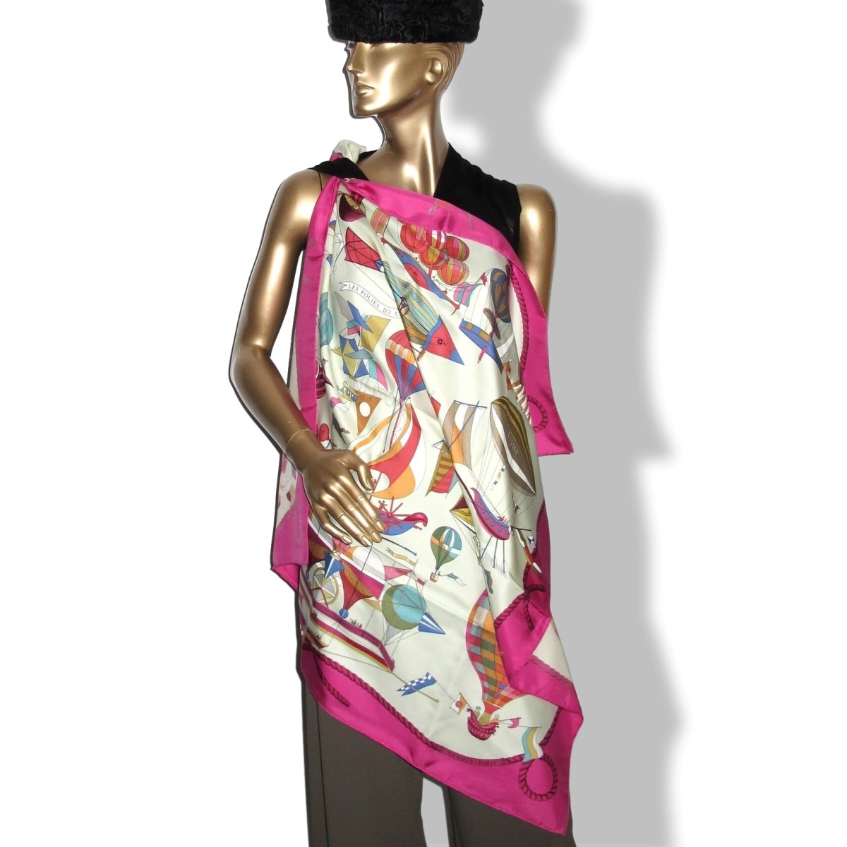 Hermes 1984 Ligth Raspberry/Lime Tree LES FOLIES DU CIEL by Loic Dubigeon Twill 90