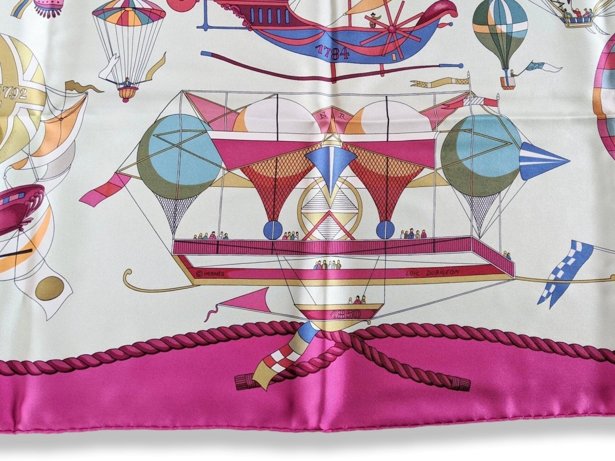 Hermes 1984 Ligth Raspberry/Lime Tree LES FOLIES DU CIEL by Loic Dubigeon Twill 90