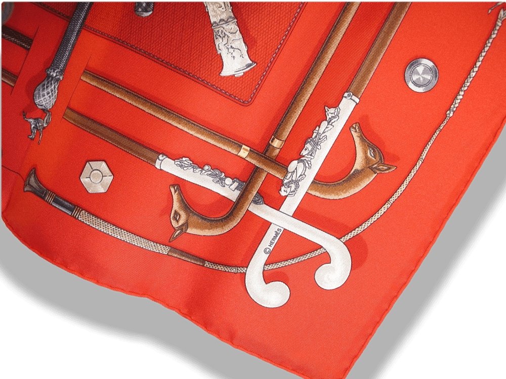 Hermes 1985 Red Cannes & Pommeaux Twill Gavroche