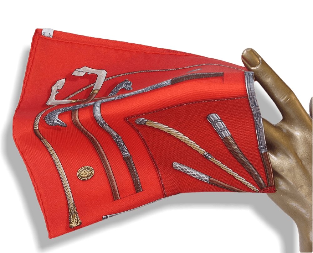 Hermes 1985 Red Cannes & Pommeaux Twill Gavroche