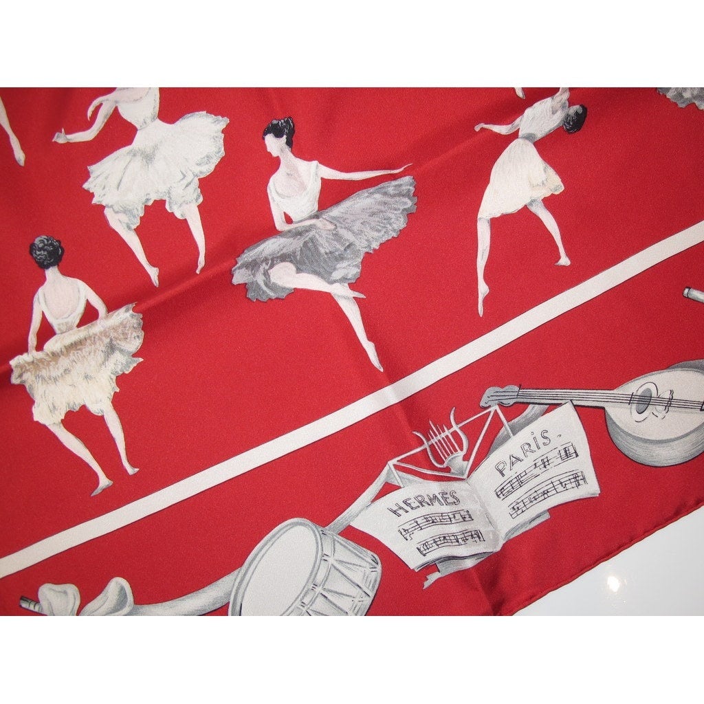 Hermes 1987 Red Ballerines La Danse Twill 90 - poupishop