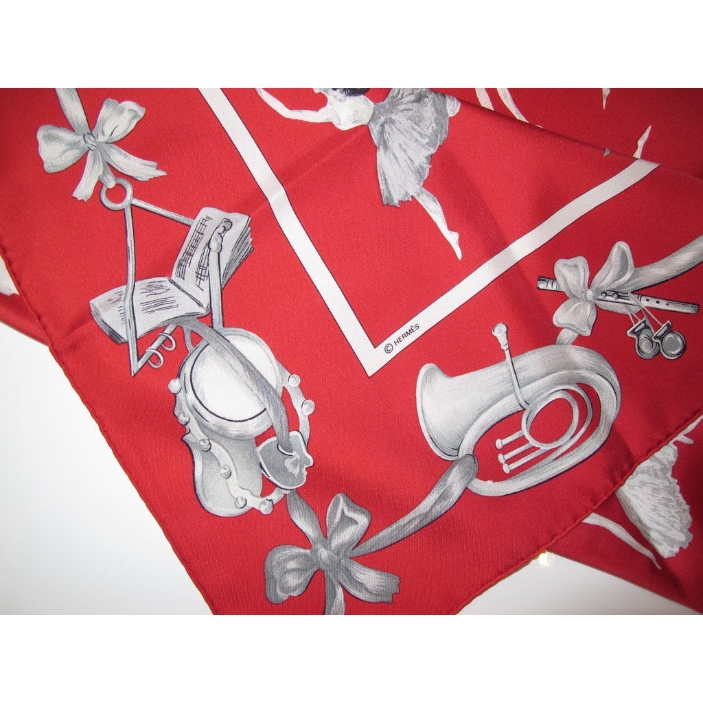 Hermes 1987 Red Ballerines La Danse Twill 90 - poupishop