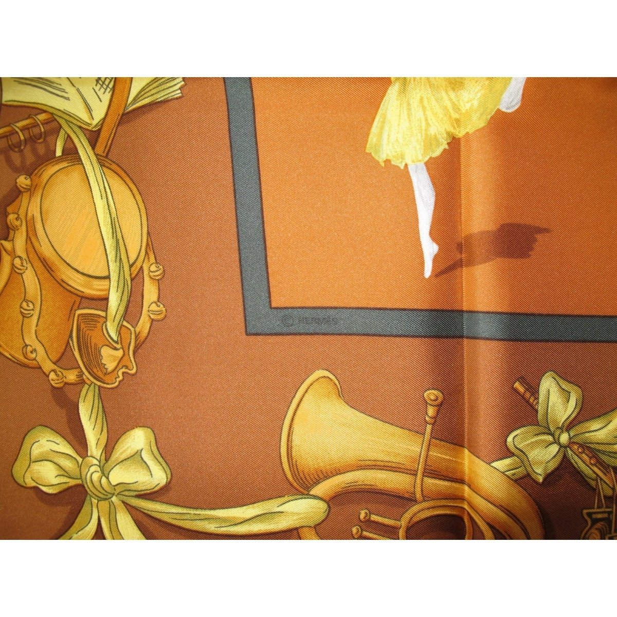 Hermes 1987 Red Copper Ballerines La Danse Twill 90