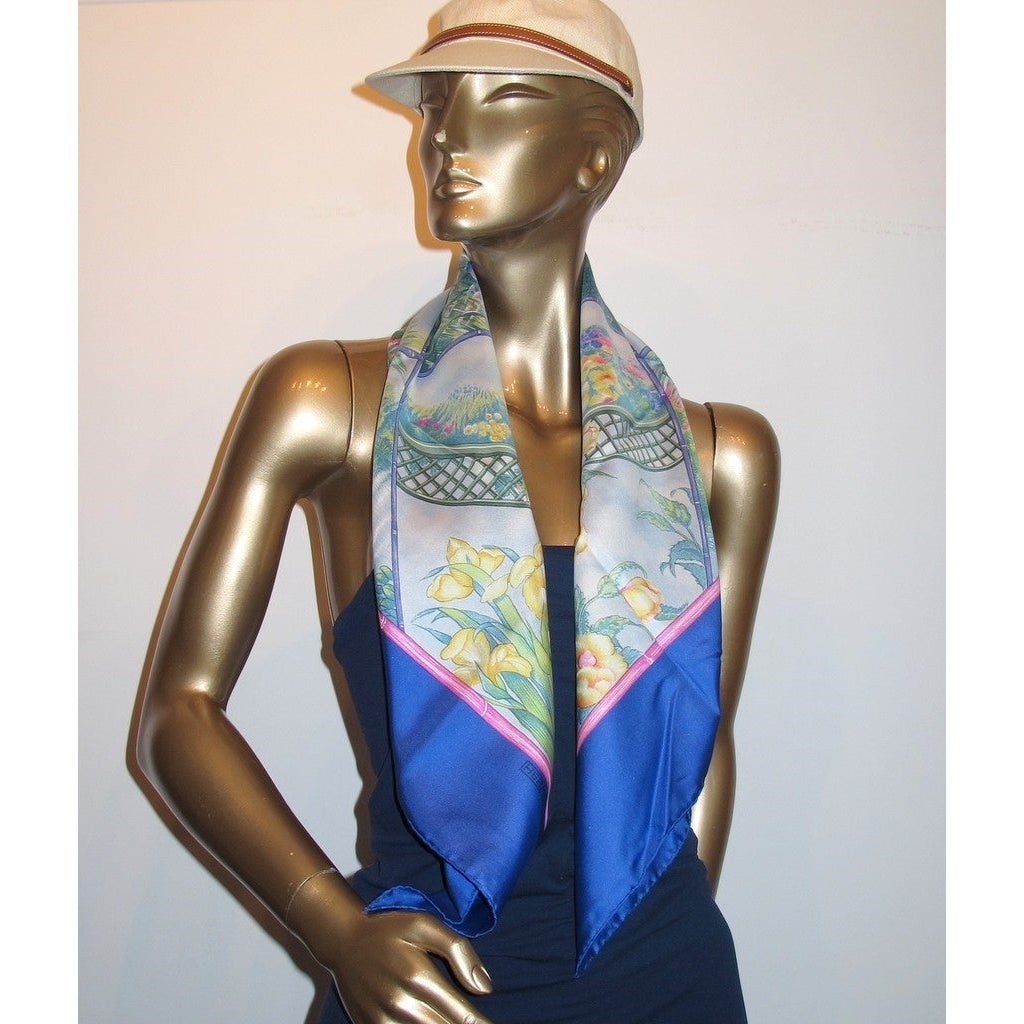 Hermes 1989 Blue The garden of Claude Monet Giverny scarf carre