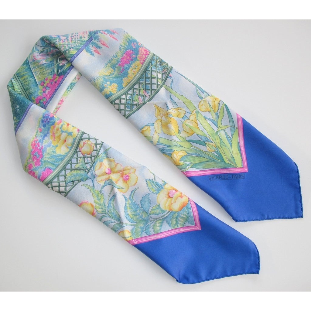 Hermes 1989 Blue The garden of Claude Monet Giverny scarf carre