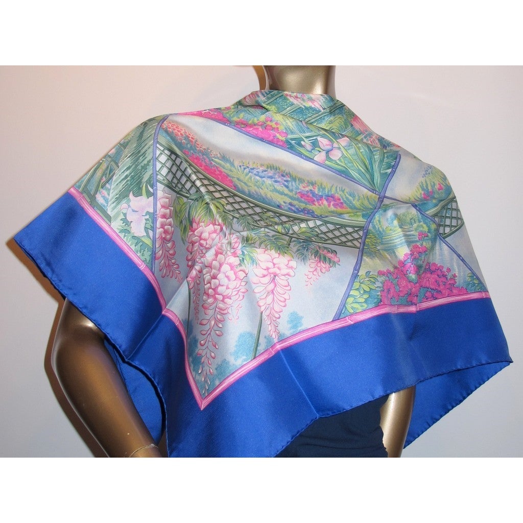 Hermes 1989 Blue The garden of Claude Monet Giverny scarf carre