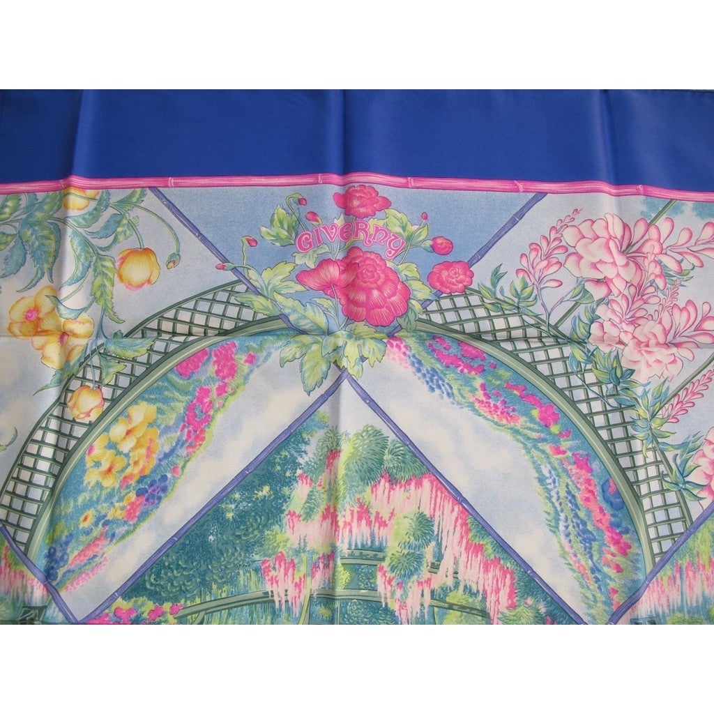 Hermes 1989 Blue The garden of Claude Monet Giverny Twill 90, New with flaws! - poupishop