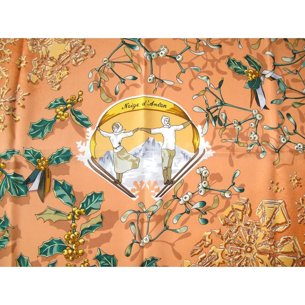 Hermes 1989 Orange Neige D'Antan Blanc Matte Overlay Twill 90, Box! - poupishop