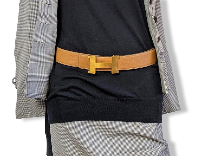 Hermes [199] Noir/Gold Veau Chamonix & Epsom Reversible Belt Strap 42 MM, BNWTIB! - poupishop