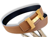 Hermes [199] Noir/Gold Veau Chamonix & Epsom Reversible Belt Strap 42 MM, BNWTIB! - poupishop