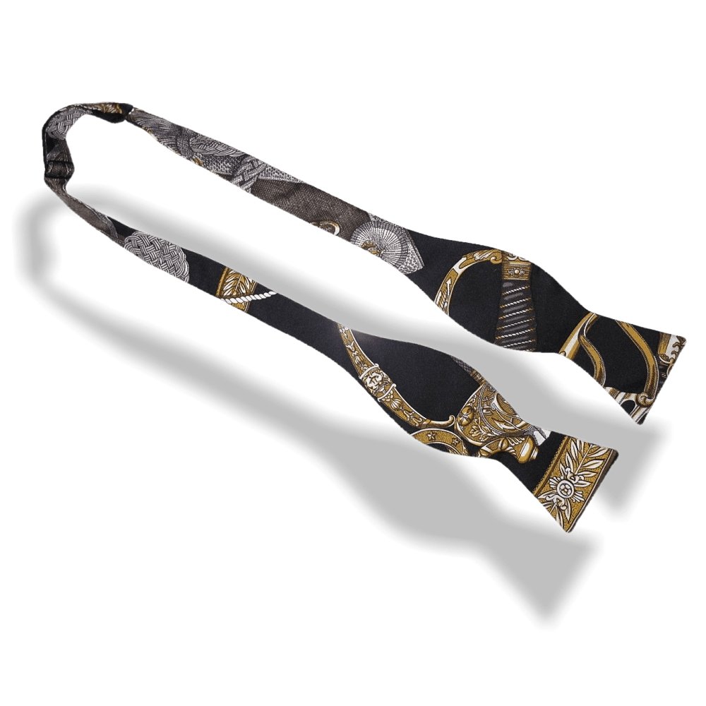 Hermes Grand Uniforme Tuxedo Set of Printed Silk Adjustable Large Belt & Bow Tie