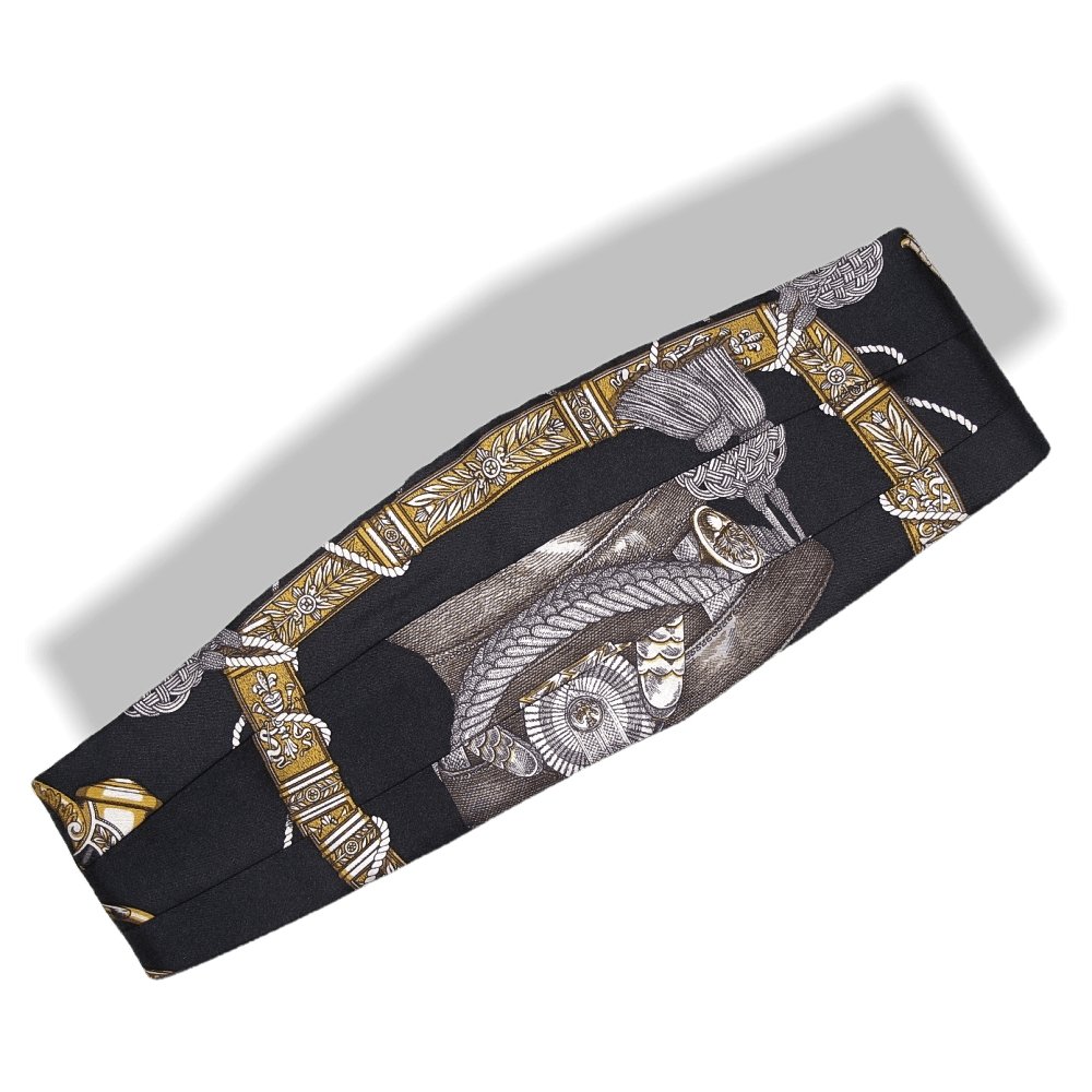 Hermes Grand Uniforme Tuxedo Set of Printed Silk Adjustable Large Belt & Bow Tie