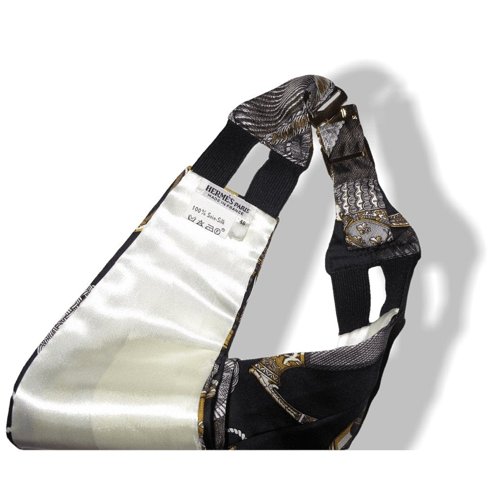 Hermes Grand Uniforme Tuxedo Set of Printed Silk Adjustable Large Belt & Bow Tie
