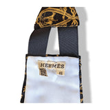 Hermes 1990s Black/Aged Gold HORN Tuxedo Striated Thick Printed Silk Adjustable Large Belt, BNEW!