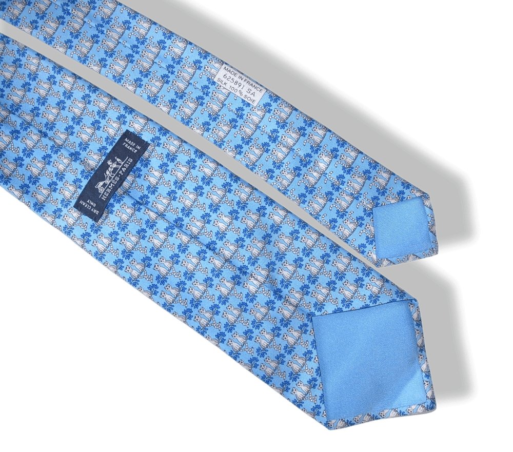 Hermes Cats CHATS Twill Silk Tie 625891 SA
