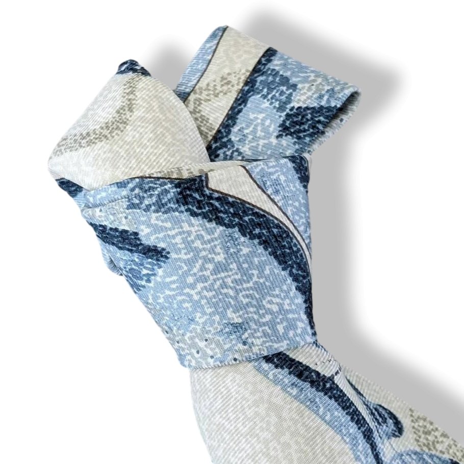 Hermes 1990s Blue/Bleu ALFRED DE DREUX, PEINTRE DU CHEVAL Printed Silk Tie 9 cm, Mint!
