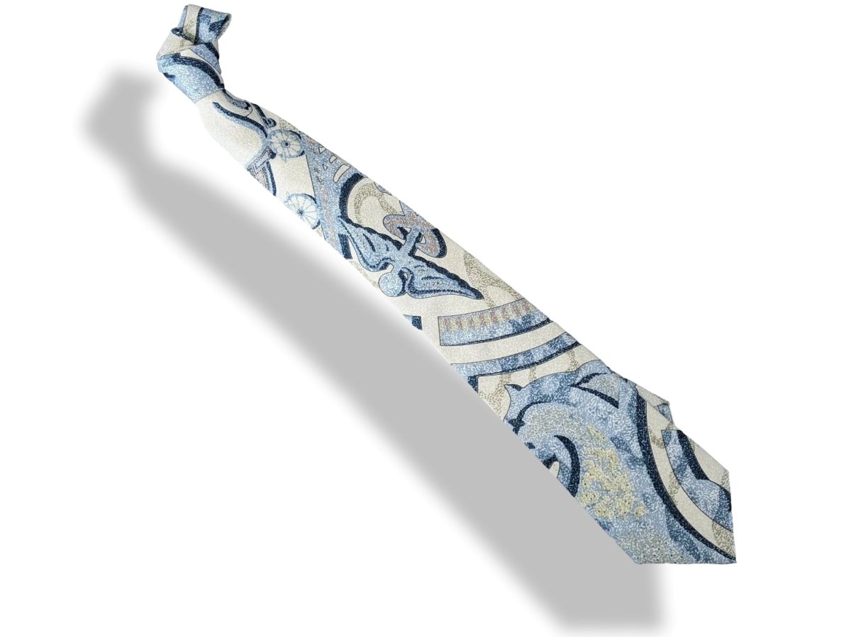Hermes 1990s Blue/Bleu ALFRED DE DREUX, PEINTRE DU CHEVAL Printed Silk Tie 9 cm, Mint!