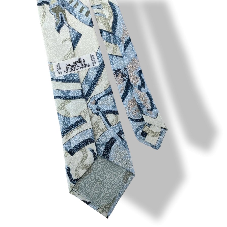 Hermes 1990s Blue/Bleu ALFRED DE DREUX, PEINTRE DU CHEVAL Printed Silk Tie 9 cm, Mint!