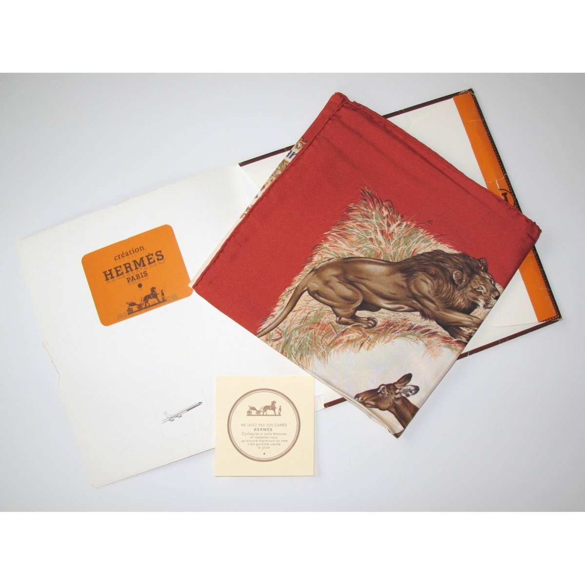Hermes 1990s Brick Red/Champagne Kenya by Robert Dallet Twill 90, NIB! - poupishop