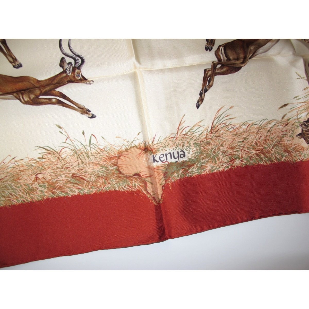 Hermes 1990s Brick Red/Champagne Kenya by Robert Dallet Twill 90, NIB! - poupishop
