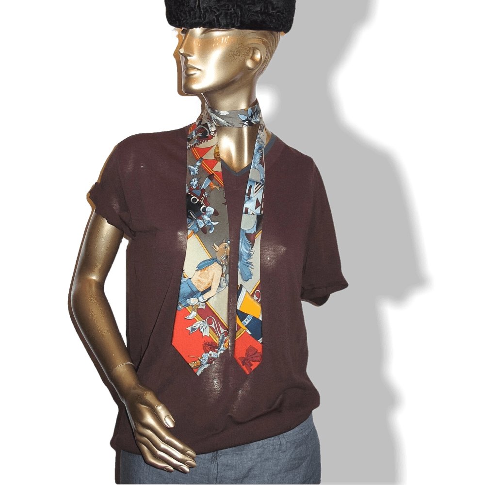 Hermes Kachinas by Kermit Oliver Print Scarf Twill Silk Tie